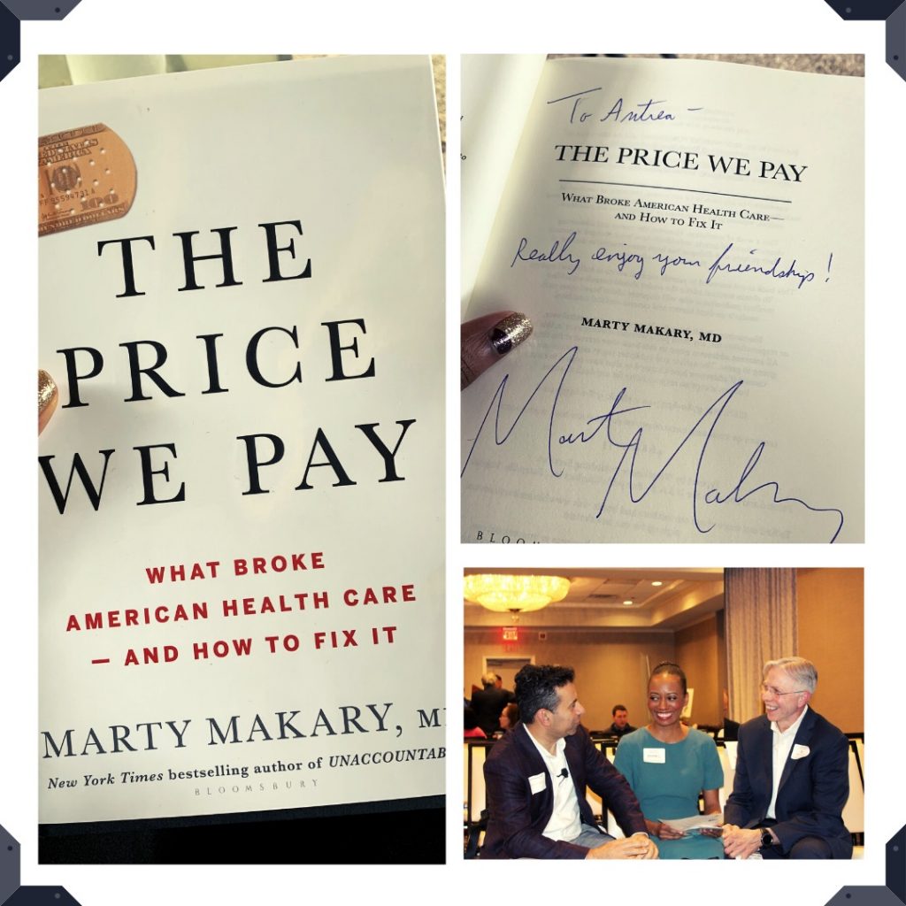 collage of the price we pay book dr marty makary, antrea ferguson and dr. roger moczygemba