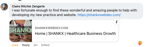 Dr Zengerle's testimonials for SHANKX regarding her website and clinic development